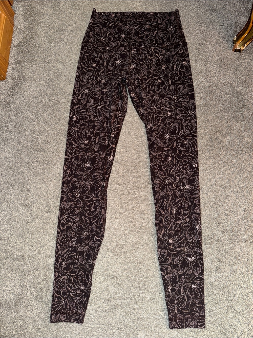 lululemon athletica Black Top with Light Pink Dot Floral Print